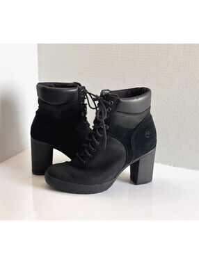 Timberland Camdale Field Women's Sz 8.5 Black Nubuck Suede Ankle High Heel Boots